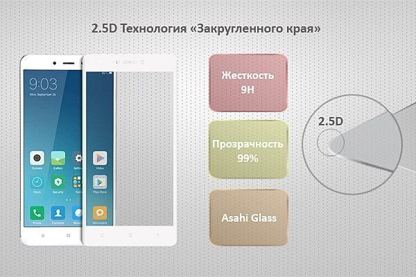 Защитное стекло 2.5D для Xiaomi Redmi Note 4X Ainy Full Screen Cover (White/Белый) 