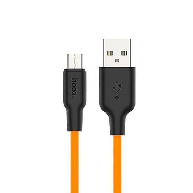 USB кабель HOCO X21 Plus Silicone MicroUSB, 2.4А, 1м, силикон (оранжевый/черный) - 1
