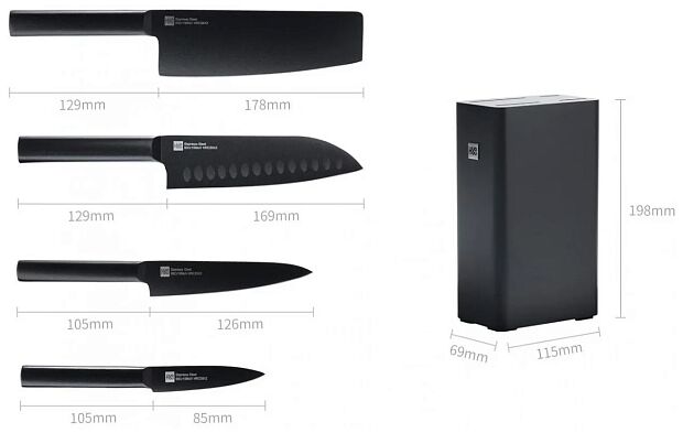 Набор ножей HuoHou Heat Cool Black (4 ножа  подставка) (HU0076) (Black) EU - 3